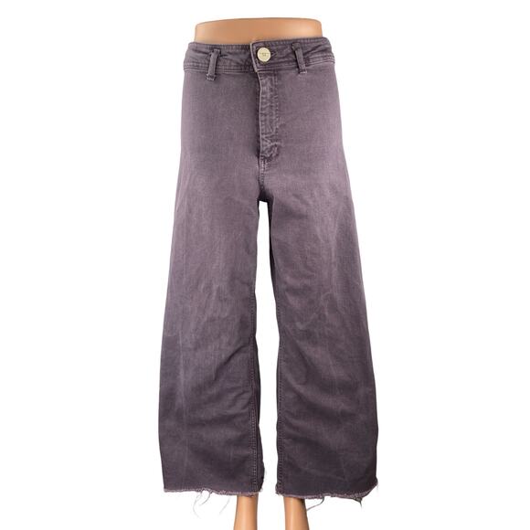 Zara Denim - Zara The Marine Purple Raw Frayed Hem Flare Palazzo Wide Leg Denim Jeans Pants 6
